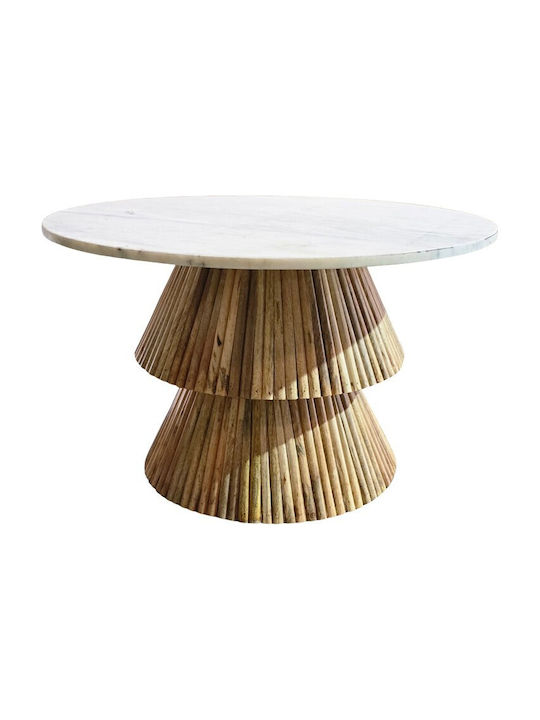 Rundes Zentral Kaffeetisch aus Massivholz Natürliche Farbe/Weiß M80xL80xH45cm