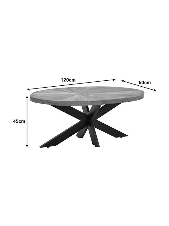 Masa De Cafea Centrală Ovală Din Lemn Masiv Nuanță Naturală/Neagră L120xL60xÎ45cm