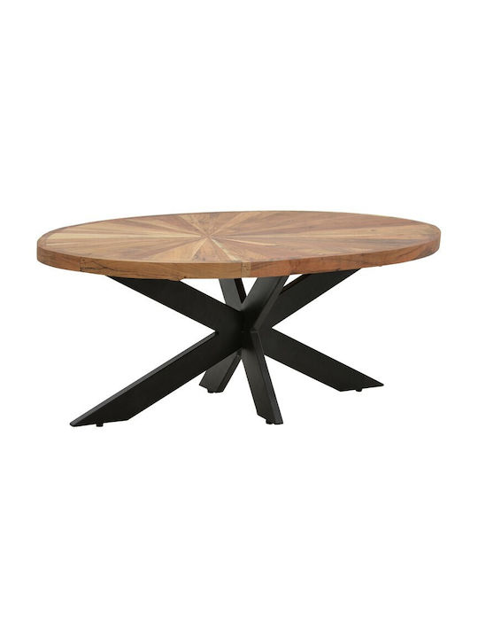 Masa De Cafea Centrală Ovală Din Lemn Masiv Nuanță Naturală/Neagră L120xL60xÎ45cm