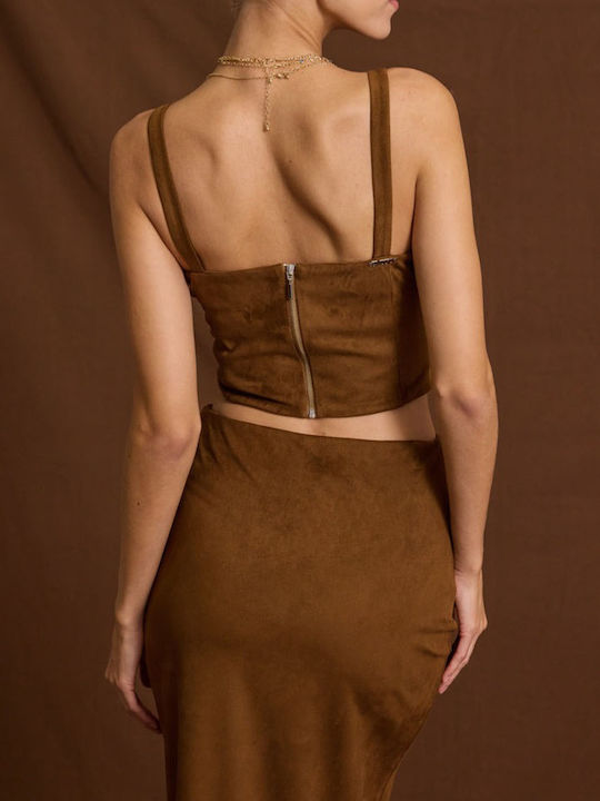 Дамски Crop Топ Кафяв