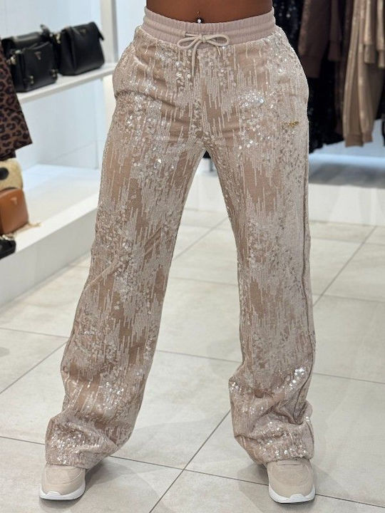 Women's Fabric Trousers Salmon with Sequins