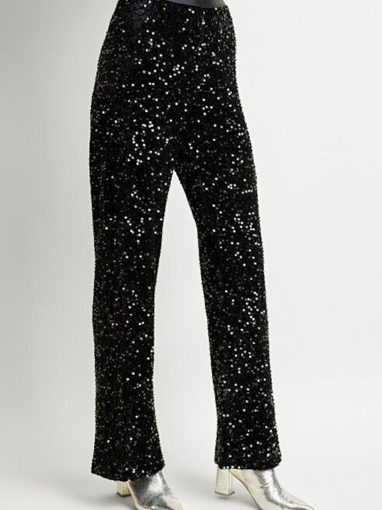 Women's Fabric Trousers Black with Sequins
