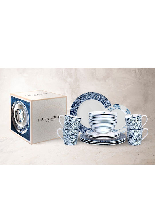Laura Ashley Blueprint Σερβίτσιο Πιάτων από Πορσελάνη Μπλε 16τμχ