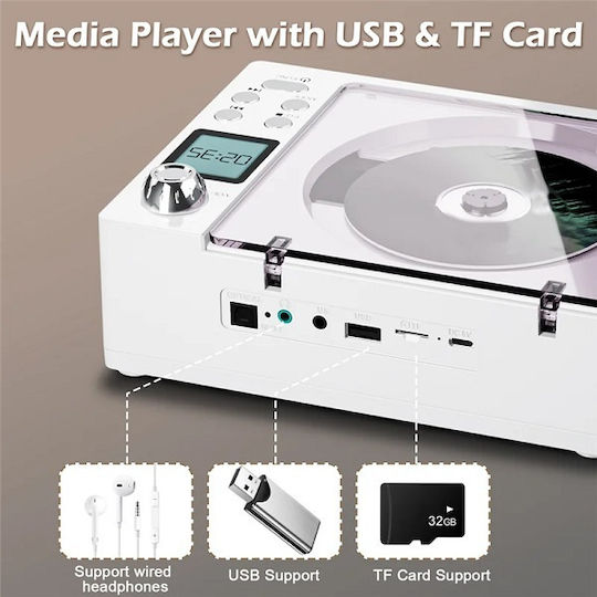 Portable Audio System With Radio CD USB Bluetooth White