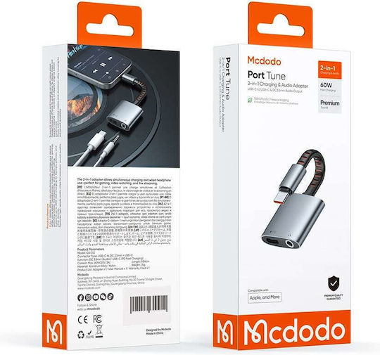 Mcdodo Audio Convertor USB-C masculin în 3.5mm / DC feminin Gri 1buc