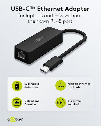 Goobay 76579 Αντάπτορας Δικτύου USB-C με Ενσύρματη Σύνδεση Gigabit Ethernet