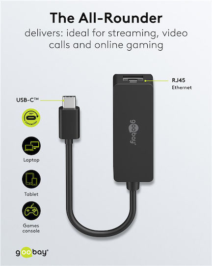 Goobay 76579 Αντάπτορας Δικτύου USB-C με Ενσύρματη Σύνδεση Gigabit Ethernet