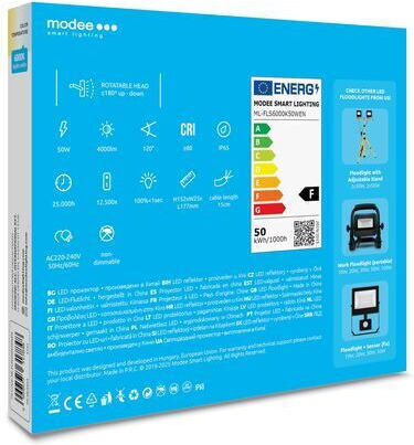 Modee Lighting Στεγανός Προβολέας LED 50W Ψυχρό Λευκό 6000K IP65