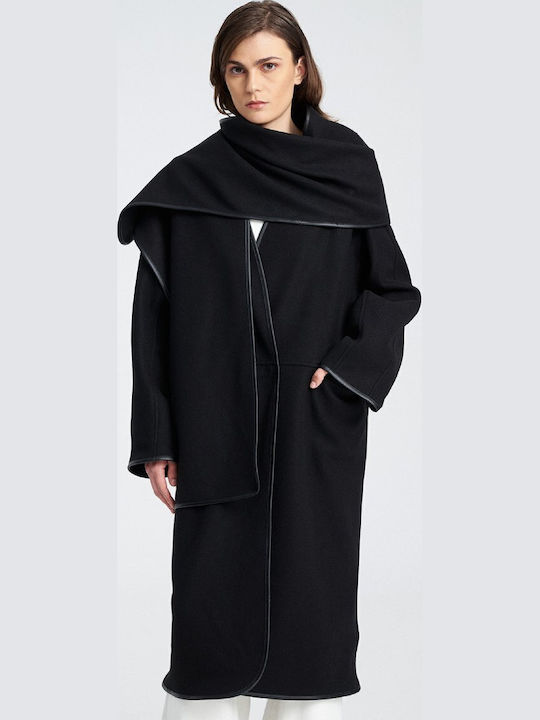 Δερμάτινo Γυναικείο Μαύρο Παλτό Oversized
