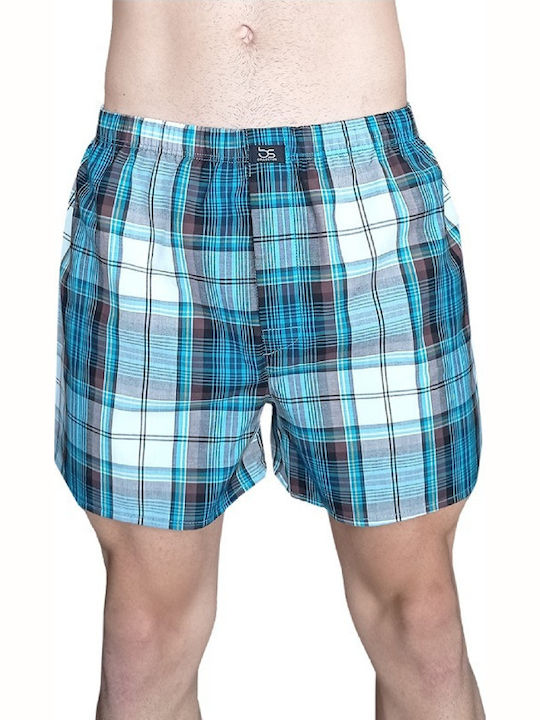 Men's Boxer Turquoise, Blue, Brown Checkered
