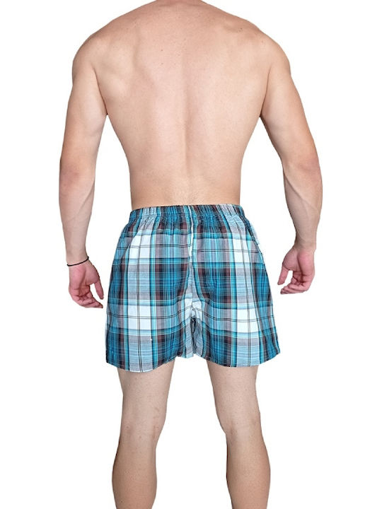 Men's Boxer Turquoise, Blue, Brown Checkered