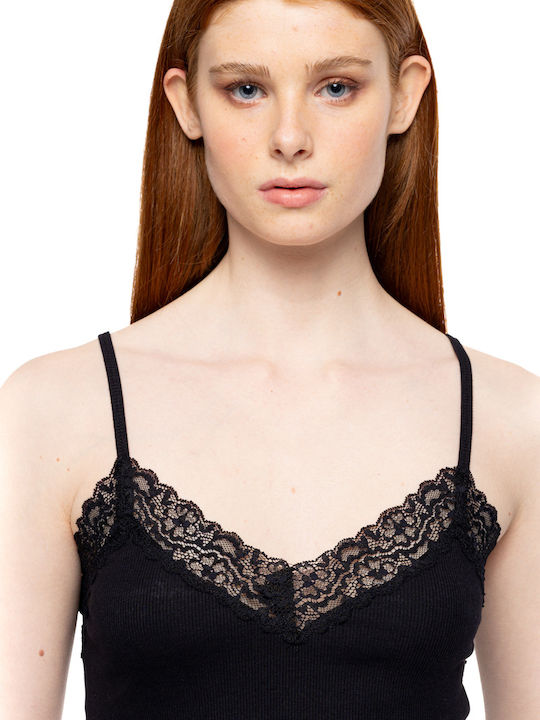 Cotton Black Women's T-Shirt with Spaghetti Strap