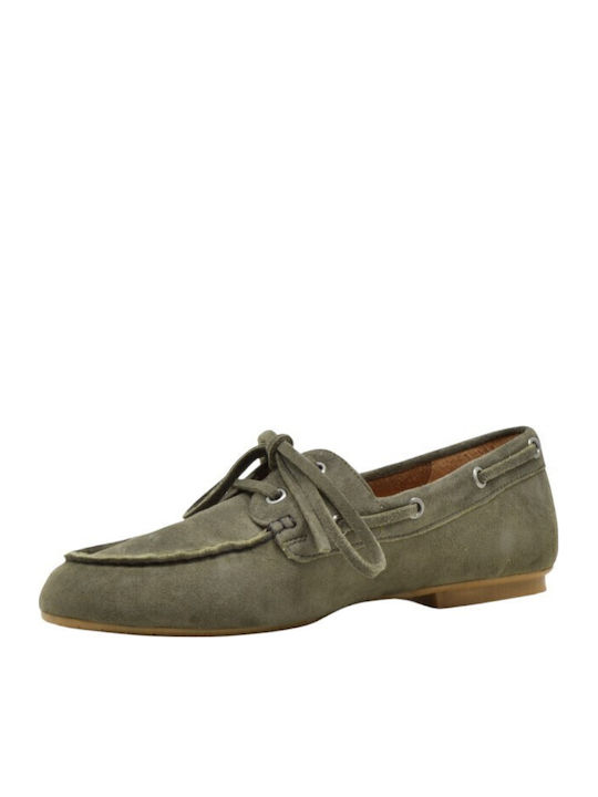 Leather Women's Moccasins in Green Color