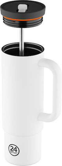 24Bottles Glass Thermos Bottle BPA Free 800ml Ice White with Straw