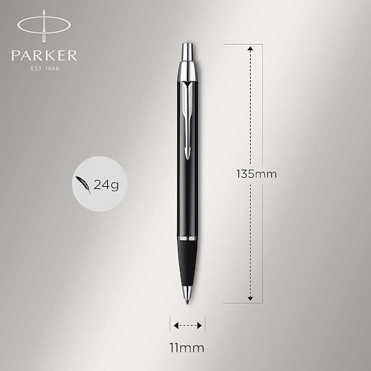 Parker IM Duo Pen Set Ballpoint Medium with Fountain Pen Medium made of Steel Laque Black CT in a case
