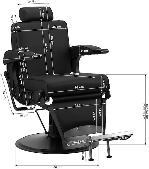Barber Equipment Стол За Бръснар Черен С Регулируема Височина И Хидравличен Механизъм За Повдигане