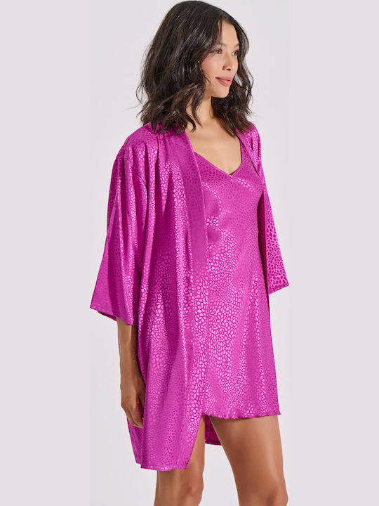 Milena by Paris Χειμερινή Γυναικεία Ρόμπα με Νυχτικό Magenta