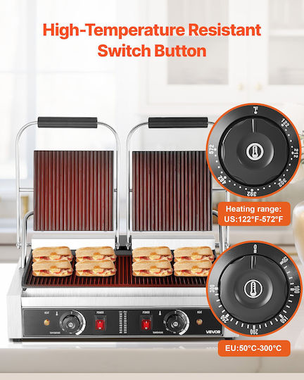 Vevor Commercial Double Sandwich Maker 3600W