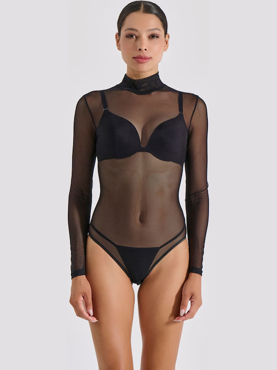 Milena by Paris Sexy Κορμάκι με Διαφάνεια Μαύρο