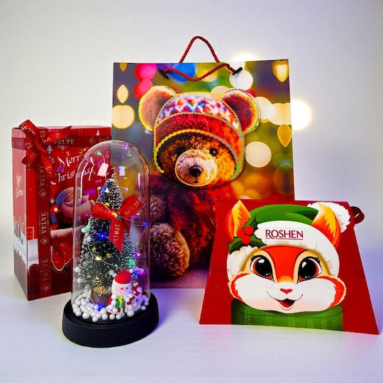 Pachet Secret Santa Ornament Decorativ Cu Lumină Led Pentru Copii În Formă De Dom Geantă De Crăciun Roshen 330g Husă Tematică