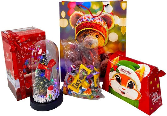 Pachet Secret Santa Ornament Decorativ Cu Lumină Led Pentru Copii În Formă De Dom Geantă De Crăciun Roshen 330g Husă Tematică