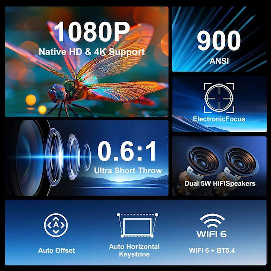 TOPLEO HY450 B0F3DH5Q2S Mini Projektor DLP Full HD LED-Lampe mit Wi-Fi und Eingebauten Lautsprechern Weiß