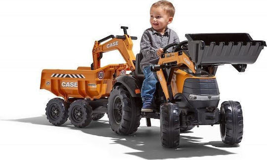 Tractor pentru copii Case Ih Backhoe De la picior la podea cu caruta si pedala Portocaliu