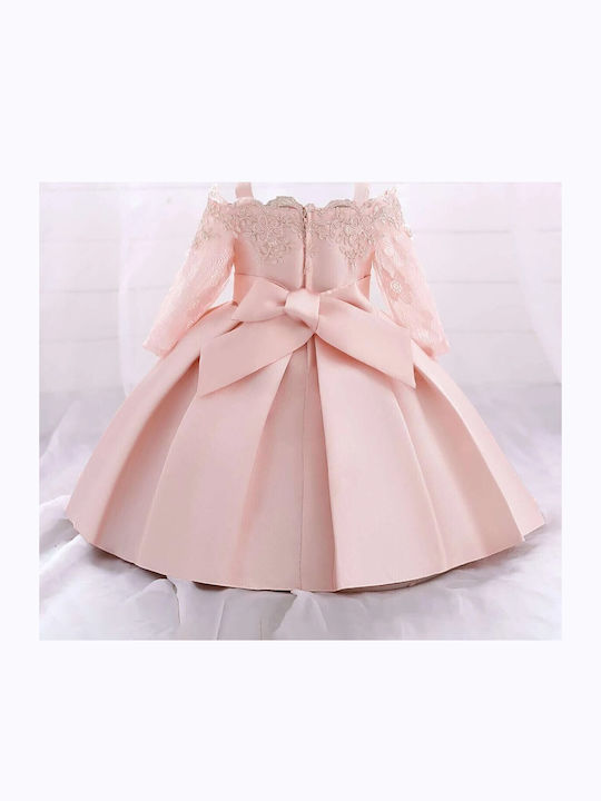 Kinderkleid Langärmelig mit Spitze Set aus 2 mit Zubehör Rosa