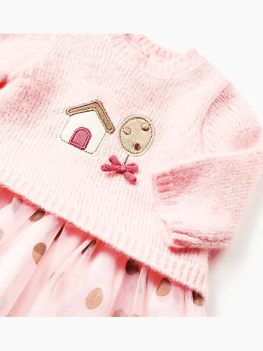 Mädchenkleid Langärmelig Tüll Set aus 2 mit Mantel Rosa