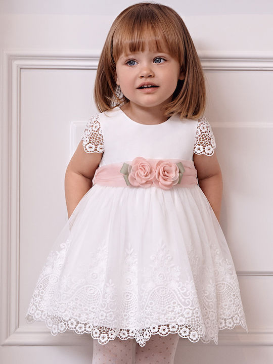 Mädchenkleid Kurzärmelig Tüll Für Blumenmädchen Ecru