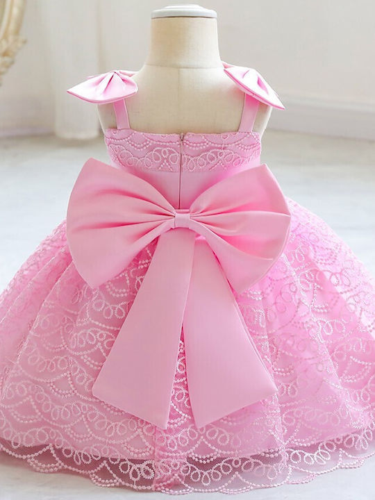 Kinderkleid Ärmellos Spitze Set mit Accessoires Rosa