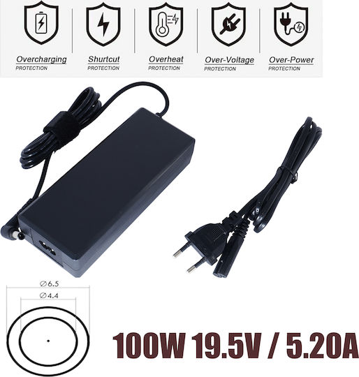 Ac Adapter Φορτιστής Laptop 100W 19.5V 5.2A για Sony με Αποσπώμενο Καλώδιο Τροφοδοσίας