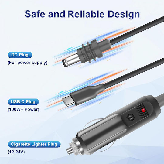 Charging Cable Waterproof 3-in-1 Cable DC Power USB-C To DC 12-24V Car Charger Starlink Mini 5m/16.4ft 5.5mm*2.1mm Code 1-per0095