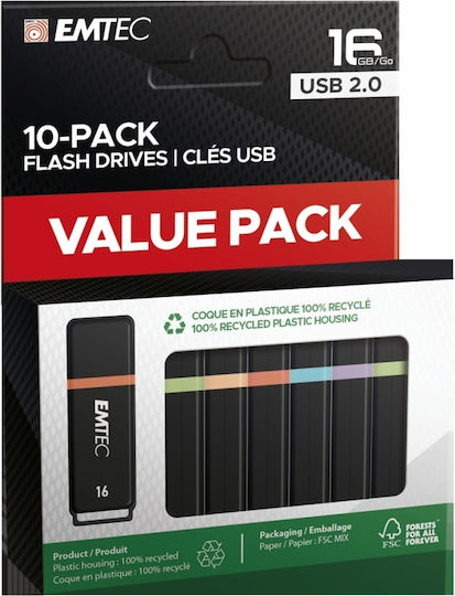 Emtec Κ100 10τμχ 16GB USB 2.0 Stick Μαύρο