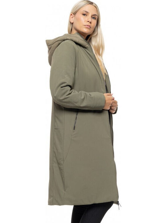 Damen Khaki Mantel mit Kapuze