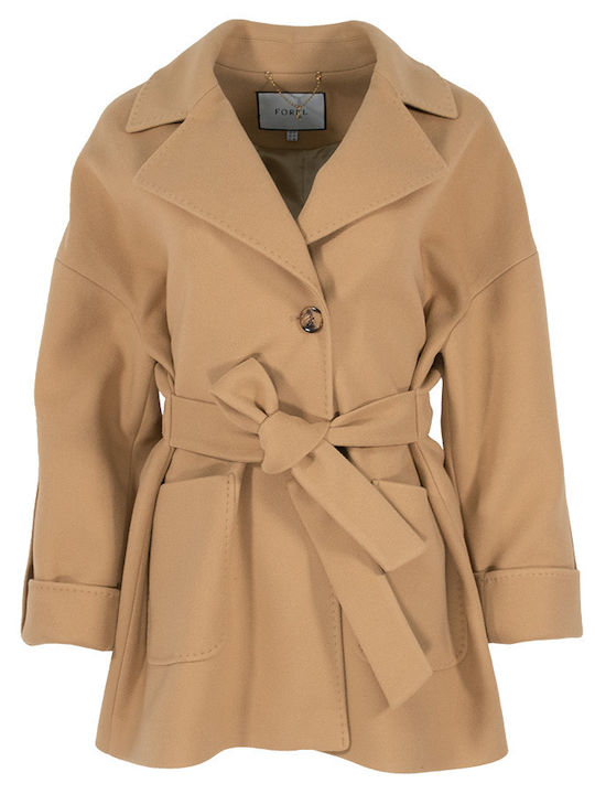 Women's Camel, Beige Coat with Belt