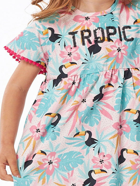 Kinderkleid Kurzärmelig Blumen Hellblau