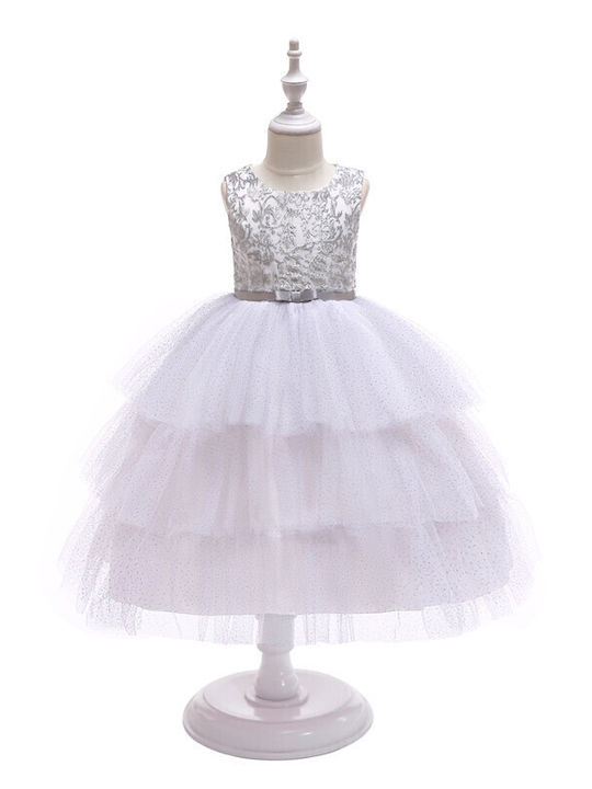 Children's Dress Sleeveless Tulle Silver