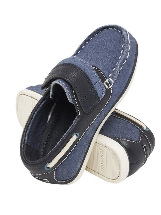 Boys Leather Moccasins with Velcro Blue