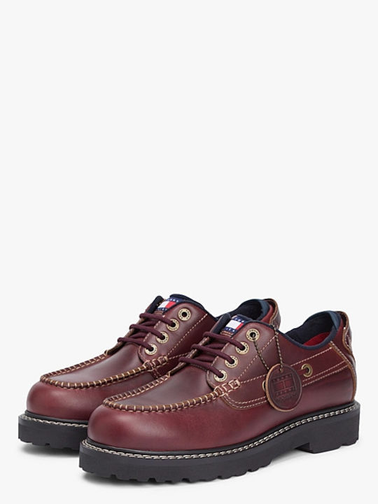 Tommy Hilfiger Δερμάτινα Ανδρικά Casual Παπούτσια Καφέ