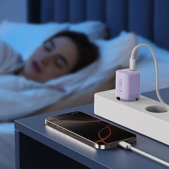 Tech-Protect Charger Without Cable with USB-A Port and USB-C Port 33W Power Delivery / Quick Charge 3.0 Baby Purple (NCM33)