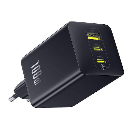 Baseus Φορτιστής Χωρίς Καλώδιο GaN με Θύρα USB-A και 2 Θύρες USB-C 100W Power Delivery / Quick Charge 3.0 Μαύρος (EnerFill FE11)