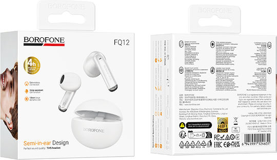 Borofone FQ12 Earbud Bluetooth Handsfree Ακουστικά με Θήκη Φόρτισης Λευκά