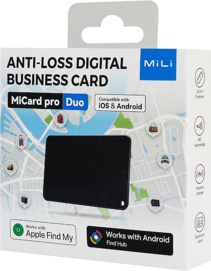 MiLi MiCard Duo Apple Find My & Google Find Hub Black Rechargeable