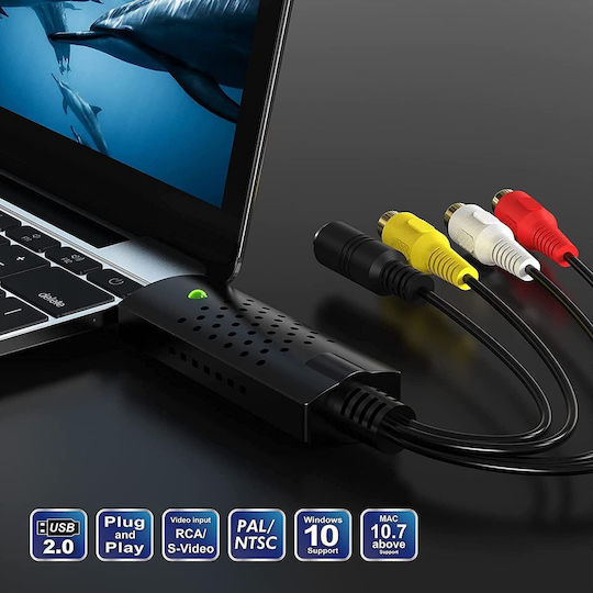 Convertor VHS la Digital USB – Placă de Captură Video Audio Windows 11 10 8 Ideal pentru Casete VHS Camere DVR
