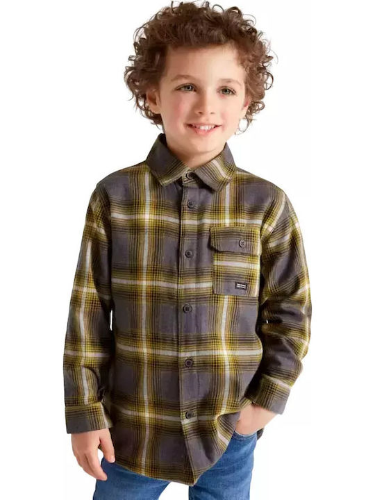 Kids Checked Shirt Long Sleeve Khaki