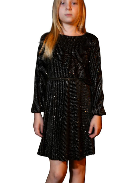 Children's Dress Long Sleeve Velvet Set with Accessories Black