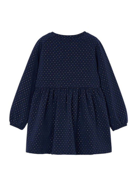 Children's Dress Sweatshirt Long Sleeve Polka Dot Set with Accessories Navy Blue