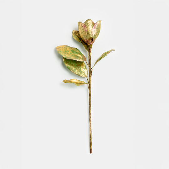 Magnolia Artificial Flower Fabric PVC Green Gold 58 Set of 12 Pieces 030778 Fabric PVC