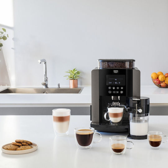 Krups Arabica Latte Quattro Force Автоматична Еспресо Кафемашина 1450W Налягане 15bar за Cappuccino с Мелачка Сив EA819E10